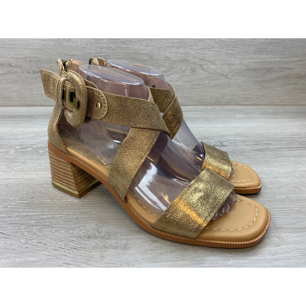 Donald Pliner Helen Gold Metallic Block Heel Sandals Women's 8 Comfort Sheos